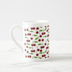 Tasse En Porcelaine Cerise Rouge, Motif De Cerises, Feuilles, Fruits