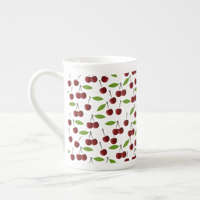 Tasse En Porcelaine Cerise Rouge, Motif De Cerises, Feuilles, Fruits (Gauche)