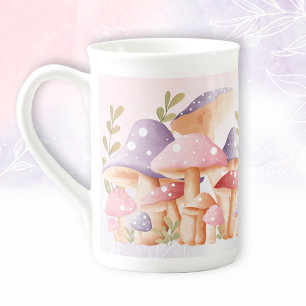 Tasse En Porcelaine Champignons violets roses mignons Nom de l'automne