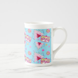 Tasse En Porcelaine Chapiteau de cirque rose boule étoiles jaunes vint