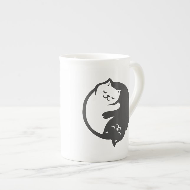 Tasse En Porcelaine Chat blanc et noir Yin-Yang - Choisir la couleur d (Devant droit)