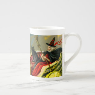 Tasse En Porcelaine Chat et sorcière vintage d'Halloween noir
