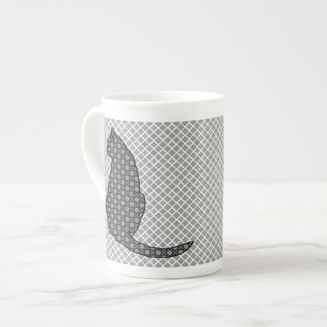 Tasse En Porcelaine Chat japonais - copie noire et blanche de kimono (Devant gauche)