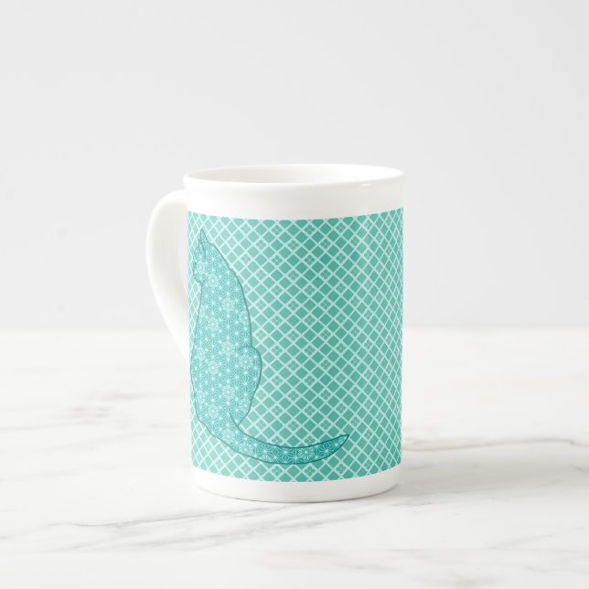 Tasse En Porcelaine Chat japonais - Kimono turquoise (Devant gauche)