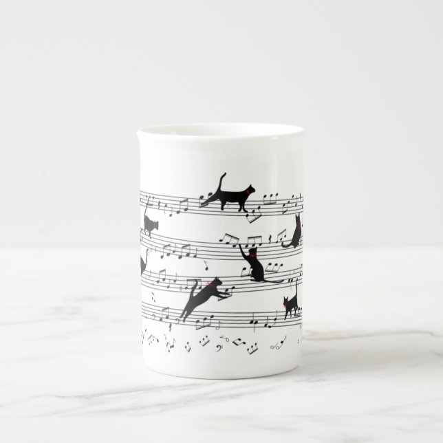 Tasse En Porcelaine Chat Jouer Note Musique, Chat Musique, Cadeau Chat (Devant)
