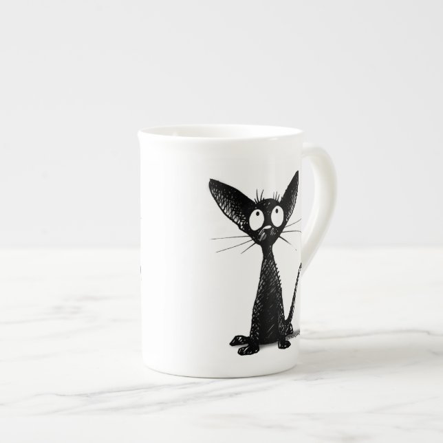 Tasse En Porcelaine Chat noir chanceux (Devant droit)
