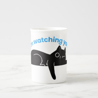 Tasse En Porcelaine Chat Noir Drôle Illustration Minimaliste