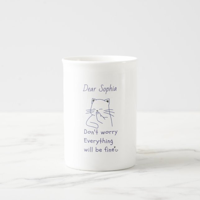 Tasse En Porcelaine Chat souriant avec message  (Devant)