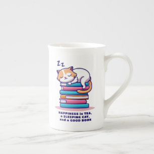 Tasse En Porcelaine Chat sur pile de livres Joli thé de lecteur person