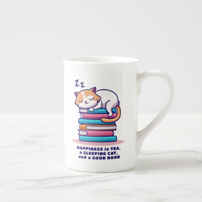 Tasse En Porcelaine Chat sur pile de livres Joli thé de lecteur person (Droite)