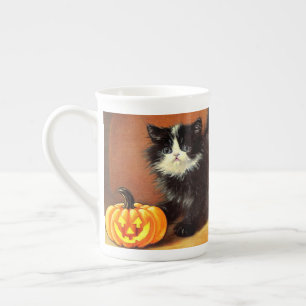 Tasse En Porcelaine Chaton d'Halloween noir et blanc vintage
