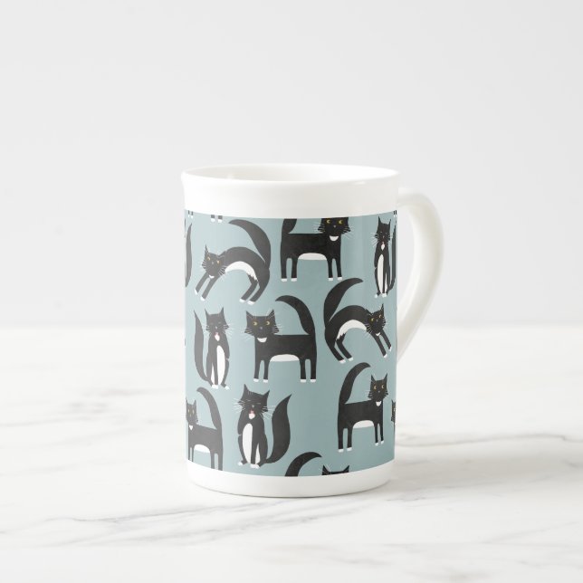 Tasse En Porcelaine Chats Tuxedo noirs et blancs (Devant droit)