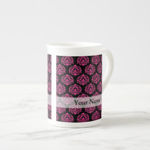 Tasse En Porcelaine Chaud rose et noir damassé