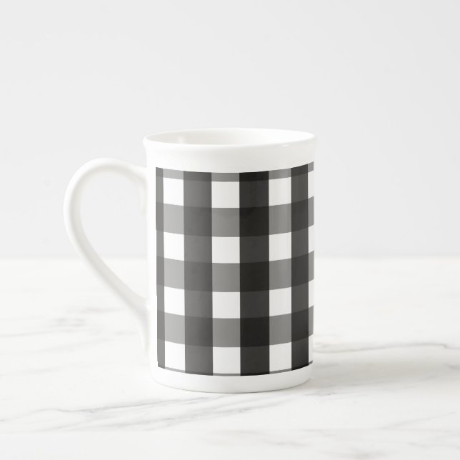 TASSE EN PORCELAINE CHECK DE GINGHAM NOIR ET BLANC (Gauche)