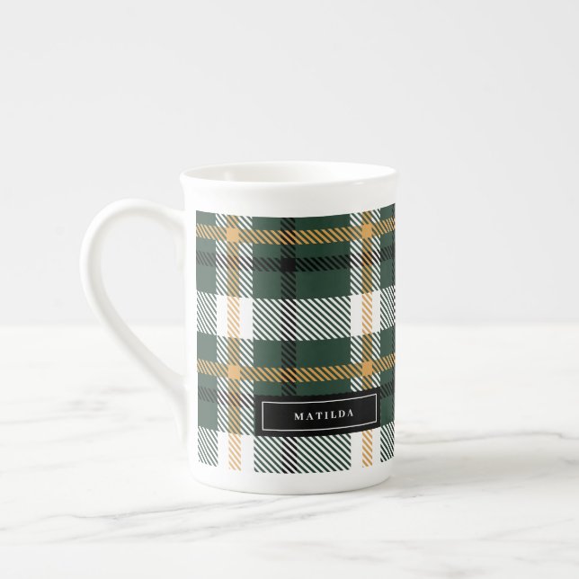 Tasse En Porcelaine Chèque écossais vert et noir (Gauche)