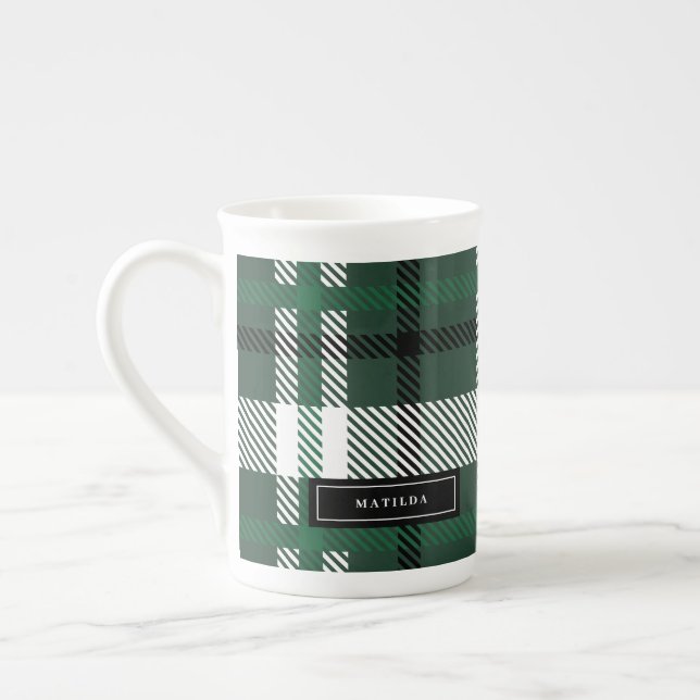 Tasse En Porcelaine Chèque écossais vert et noir (Gauche)