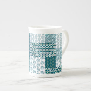 Tasse En Porcelaine Chic ethnique Faux Patchwork Motif, Turquoise et b