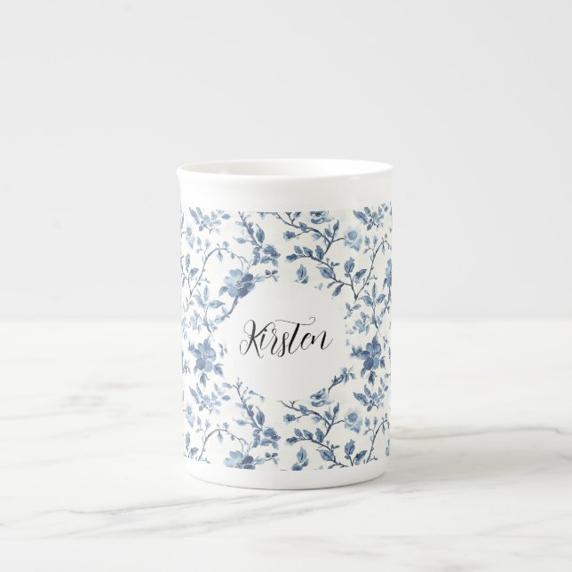 Tasse En Porcelaine Chic White Blue Floral Bow (Devant)