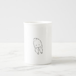 Tasse En Porcelaine Chien Blanc Fluffy Dessiné à la Main Mignon Allong