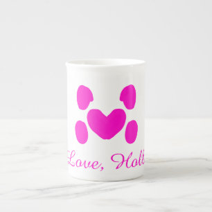 Tasse En Porcelaine Chien coeur patte rose animal familier chat na nom