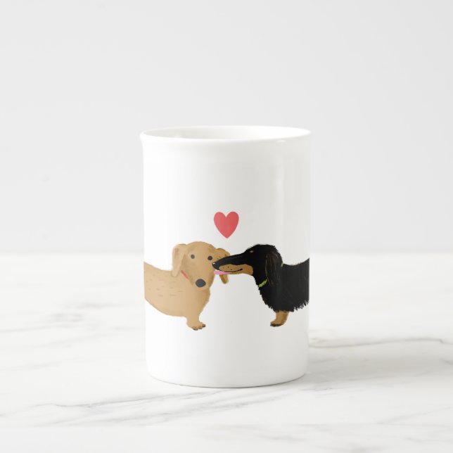 Tasse En Porcelaine Chien de chien renard Kiss with Heart Cute Wiener  (Devant)