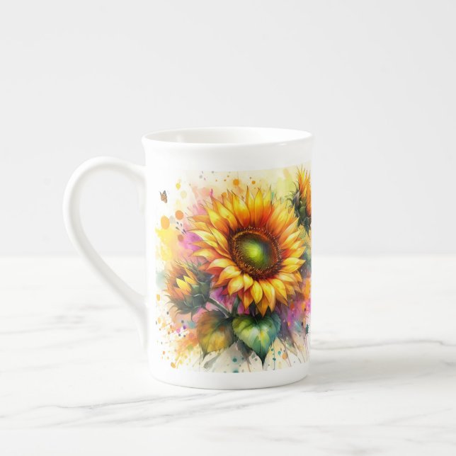 Tasse En Porcelaine Chine osseuse - Fleurs de soleil (Gauche)