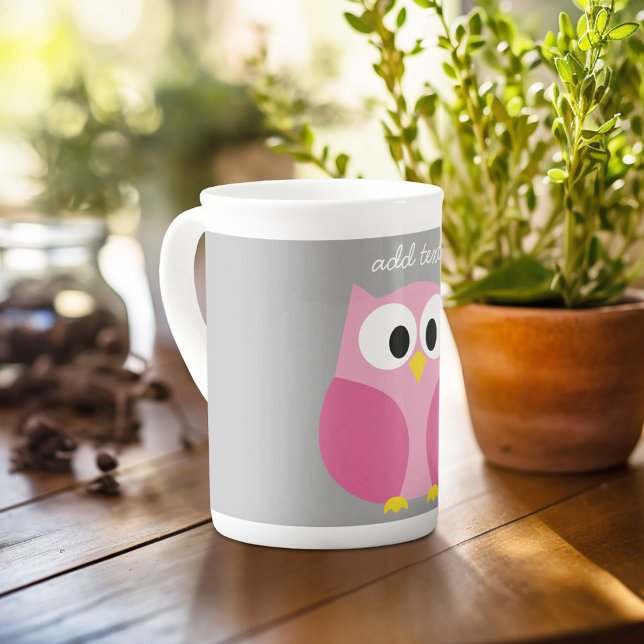 Tasse En Porcelaine Chouette de dessin mignonne - Nom personnalisé ros (Personalized mug with photos and text, customize completely in the advanced design area)