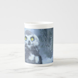 Tasse En Porcelaine Chouette neigeuse en hiver
