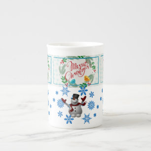 Tasse En Porcelaine Christmas Mug, Snowman, Joyeux Noël