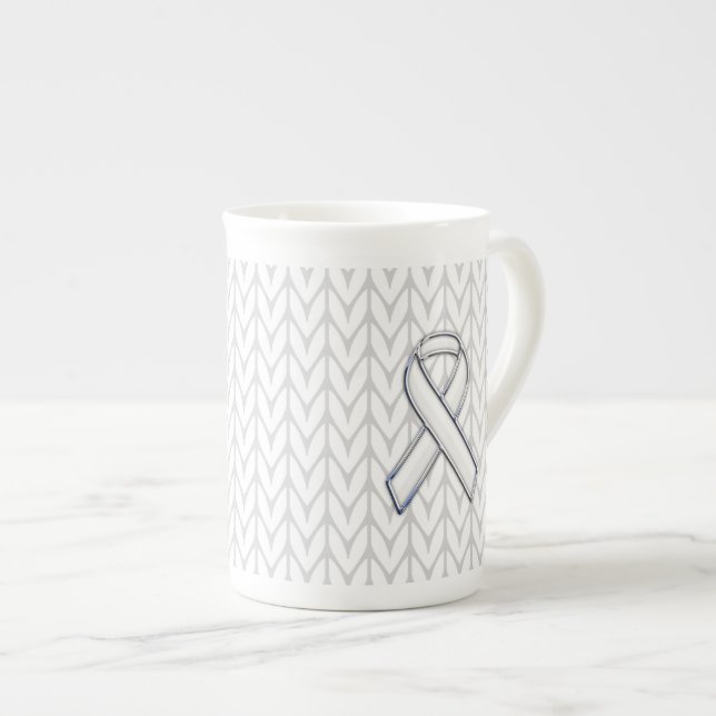Tasse En Porcelaine Chrome Comme Blanc Knit Ribbon Sensibilisation Imp (Devant droit)