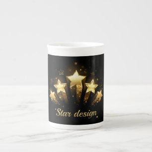 Tasse En Porcelaine Cinq étoiles dorées sur fond noir