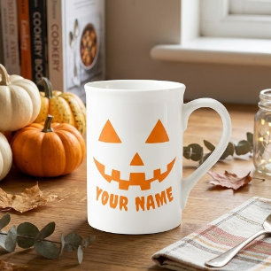 Tasse En Porcelaine Citrouille orange personnalisée Halloween Votre no