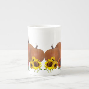 Tasse En Porcelaine Citrouilles oranges et tournesols Halloween blanc