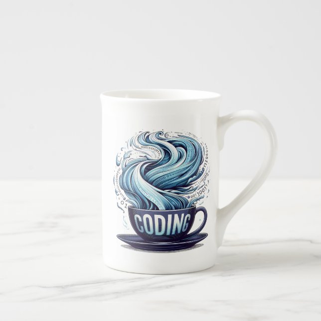 Tasse En Porcelaine Codage bleu ton Café Numéros binaires Programmateu (Droite)