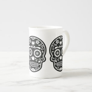 Tasse En Porcelaine Coeur crâne de sucre noir et blanc