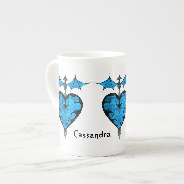 Tasse En Porcelaine Coeur de vampire victorien gothique en bleu (Devant gauche)