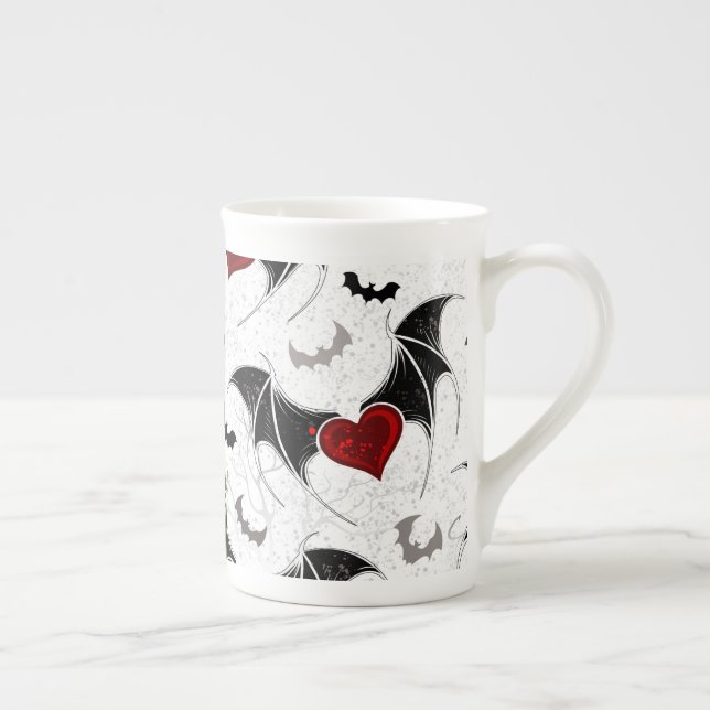 Tasse En Porcelaine Coeur d'Halloween avec ailes de chauve-souris noir (Droite)