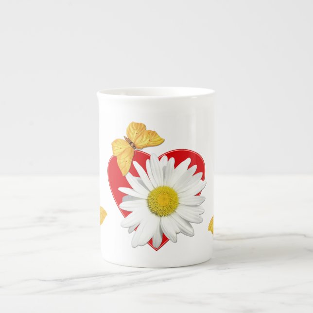 Tasse En Porcelaine Coeur d'or de marguerite de papillon (Devant)