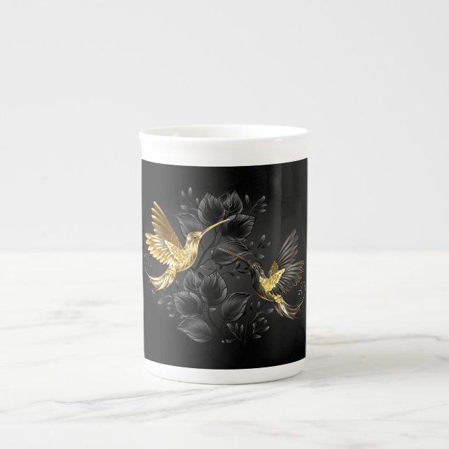 Tasse En Porcelaine Colibri noir et or (Devant)