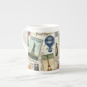 Tasse En Porcelaine collage de voyage vintage moderne