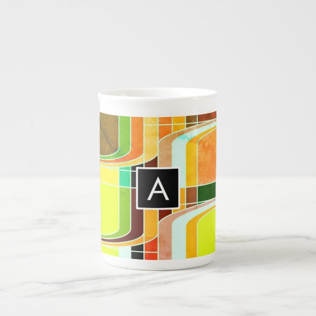 Tasse En Porcelaine Coloré Funky Retro Inspiré (Devant)
