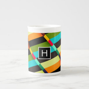 Tasse En Porcelaine Coloré Moderne Rayures Abstraites & Monogramme