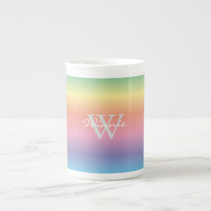 Tasse En Porcelaine Coloris Pastel coloré Arc-en-ciel Monogramme