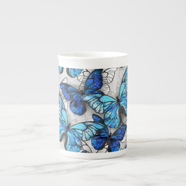 Tasse En Porcelaine Composition des White and Blue Butterflies (Devant)