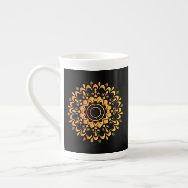 Tasse En Porcelaine Conception de mandala unique doré-95747 (Gauche)