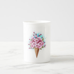 Tasse En Porcelaine Cône rose Sakura crème glacée gaufre