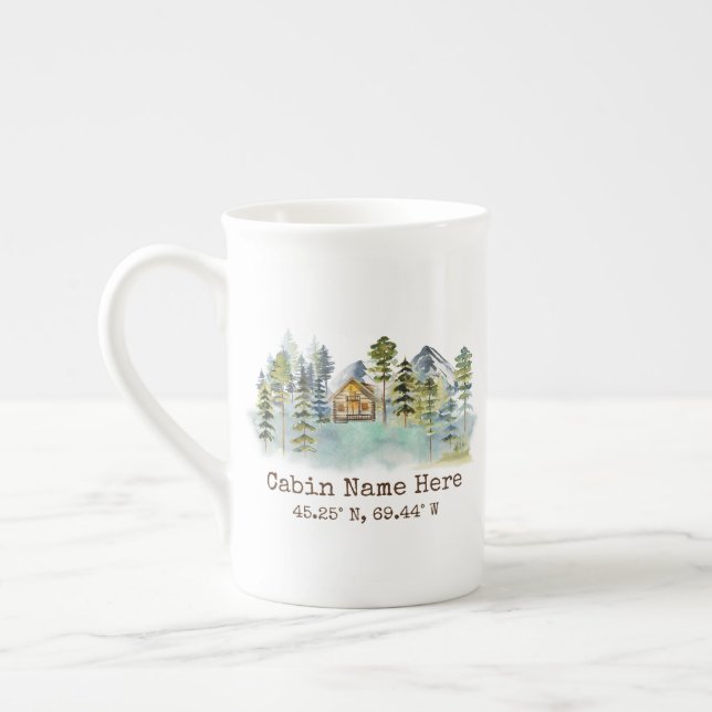 Tasse En Porcelaine Coordonnées personnalisées Rustiques Cabine Pinery (Gauche)