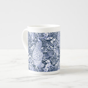 Tasse En Porcelaine Copie, marine et blanc de paon de Nouveau d'art