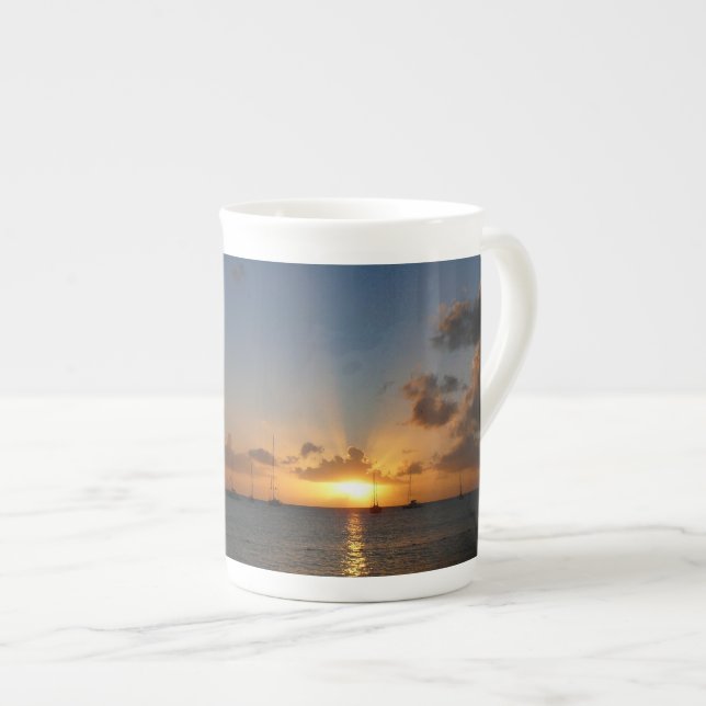 Tasse En Porcelaine Coucher de soleil avec voiliers Paysage tropical P (Devant droit)