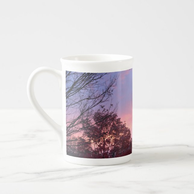 Tasse En Porcelaine Coucher De Soleil Rose Sur Les Arbres (Gauche)